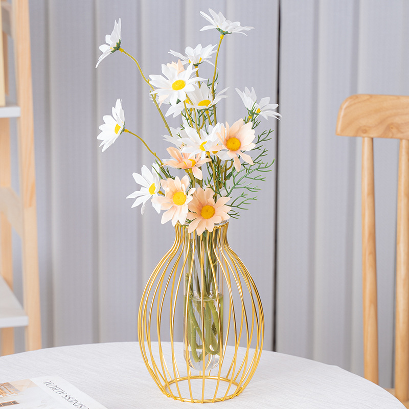 Fábrica al por mayor chapado en oro florero de vidrio de hierro flor seca hidropónico planta verde floral decoración de escritorio decoración suave