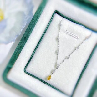 0.150ct 18k gold inlaid natural simple water drop yellow diamond necklace set clarity VS water drop necklace