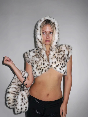 Amazon AliExpress Western Cross-border Halloween Character Costume Hooded Short-sleeve Leopard Print Plush Jacket