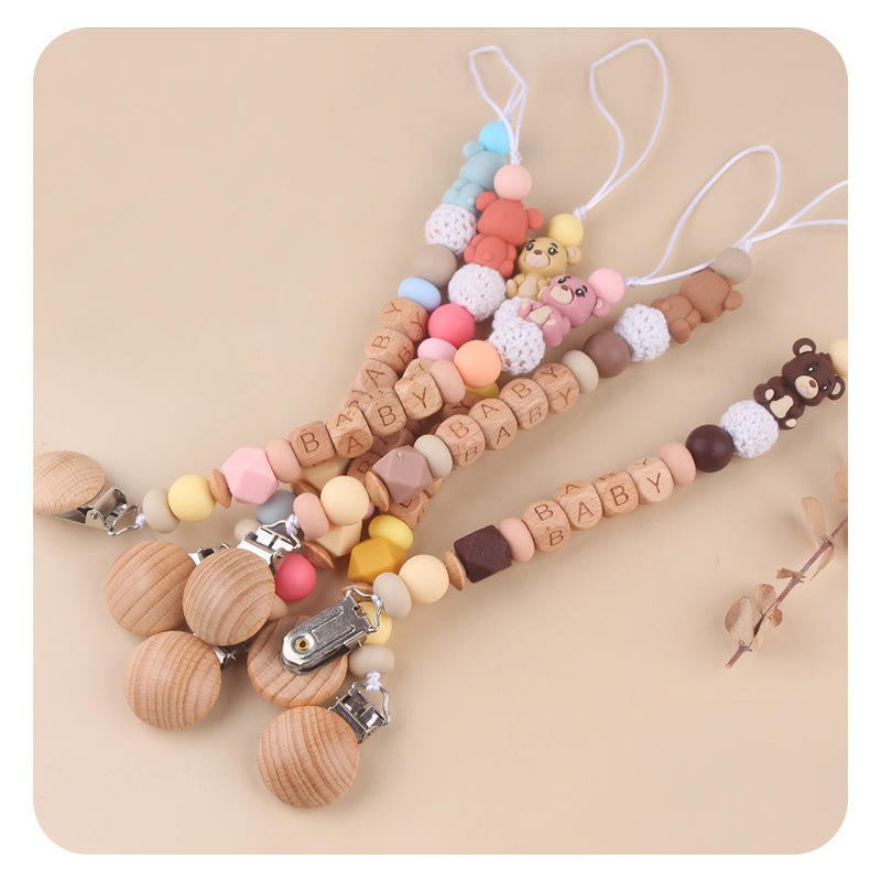Productos para niños pequeños clip de tetina de beech creativo caricatura bebé 3D oso de silicona mordida de dientes molares tetina cadena anti-caída cadena