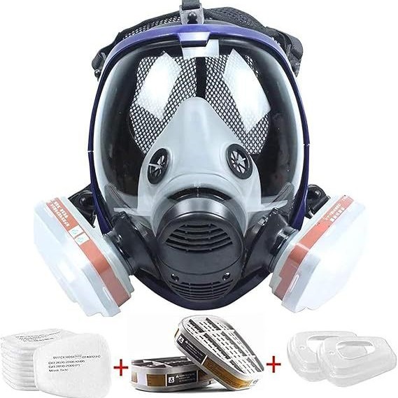 防毒面具喷漆农药化工甲醛打磨粉尘装修自吸防毒蓝边球形防护面罩