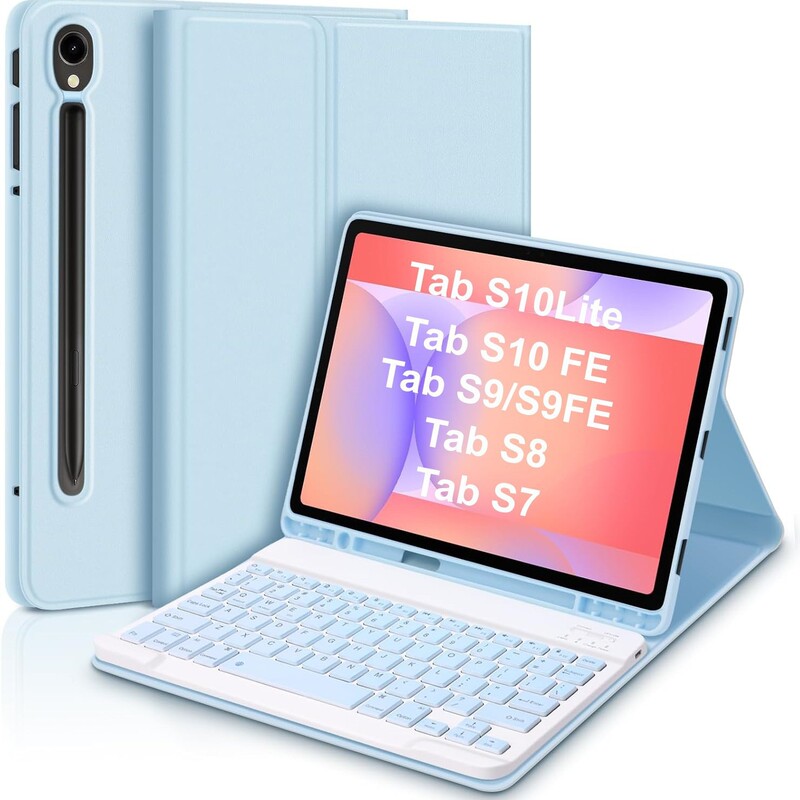Suitable for Samsung Tabs10Lite Bluetooth Keyboard S10Fe S9Fe Wireless Bluetooth Keyboard Pen Slot Leather Case S78