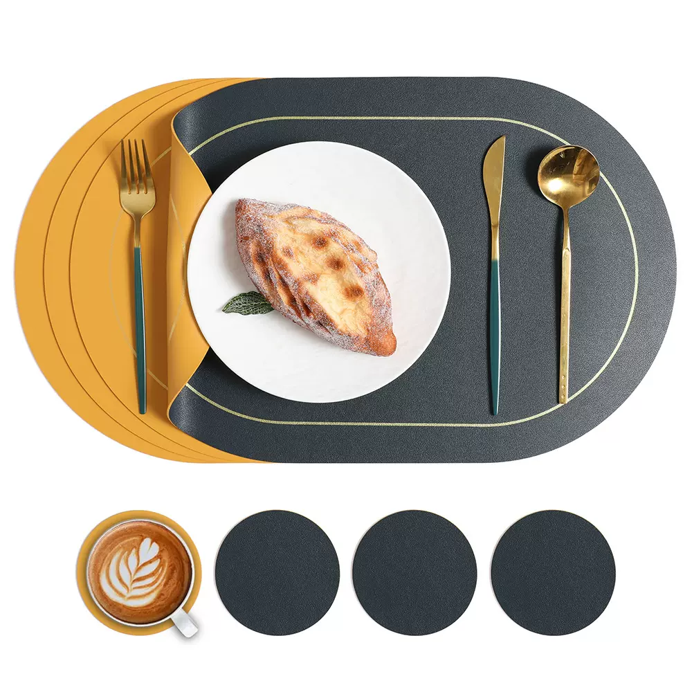 北欧皮革餐垫双色防烫隔热垫防水防油西餐垫酒店高级感餐桌垫杯垫