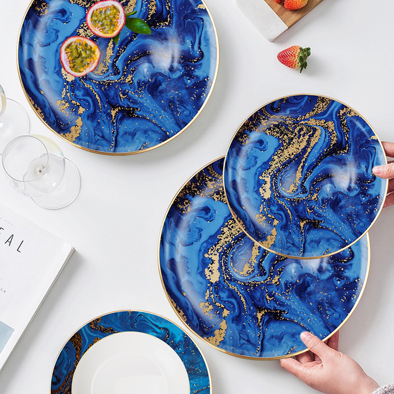 Starry sky quicksand bone china steak Western plate high-end hotel household golden edge pasta plate dish ceramic tableware plate Starry sky quicksand bone china steak Western plate high-end hotel household golden edge pasta plate dish ceramic tableware plate