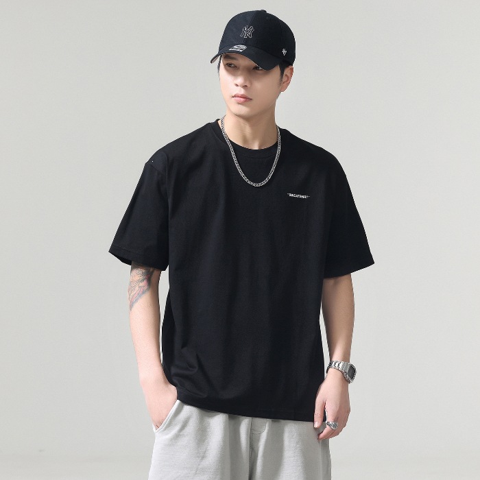 80 frío algodón camiseta de mangas cortas hombre 2026 verano transpirable camiseta de mangas cortas casuales blanco negro
