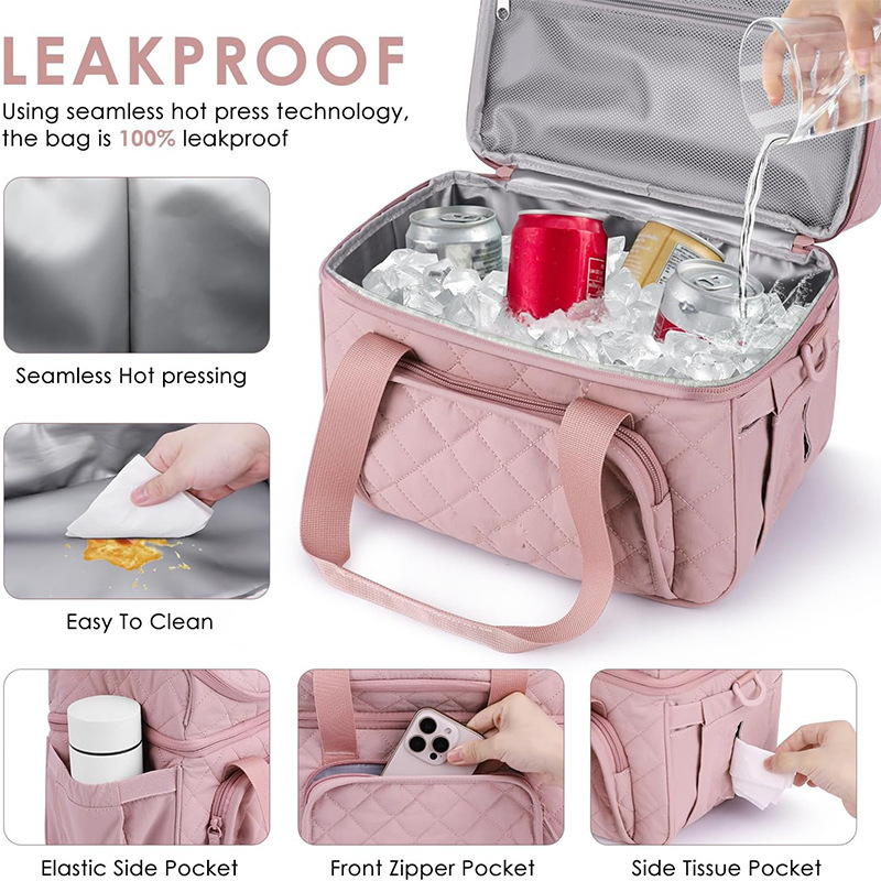 Bolsa de almuerzo de mujer, caja de almuerzo aislante de doble capa, bolsa de almuerzo refrigerada a prueba de fugas con correa de hombro ajustable, bolsa de almuerzo refrigerada