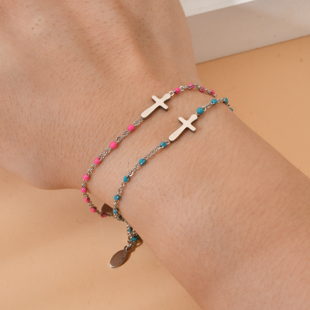 10g Weight Bracelets Classification 1 Piece Quantity Daily Occasion Stainless Steel Material Cross Pattern Women's Gender Enamel, Plating Design Simple Style Style Simple Style Cross Stainless Steel Enamel Plating Bracelets 5