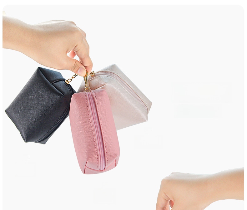 Cross-border Dopamine PU Leather Makeup Storage Octagonal Small Square Bag Simple Solid Color Gift Cosmetic Bag