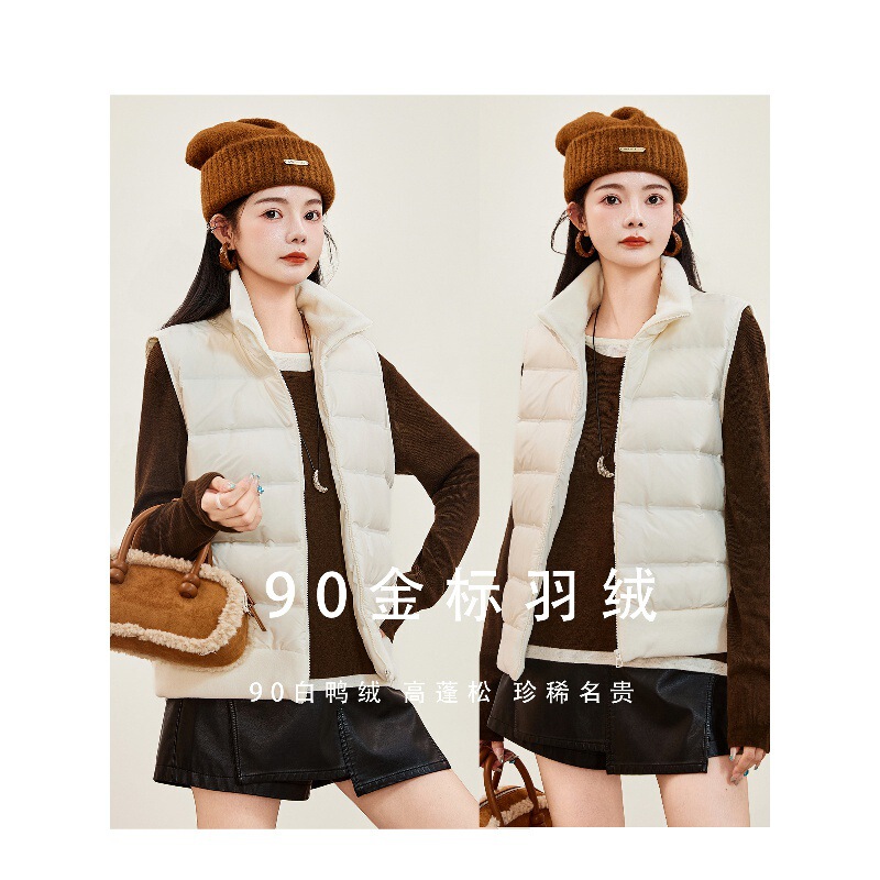 Shuaifen~Polar Fleece down Vest 2025 Autumn and Winter New Style 90 White Duck down Casual Warm Vest Easiest for Match Jacket Shuaifen~Polar Fleece down Vest 2025 Autumn and Winter New Style 90 White Duck down Casual Warm Vest Easiest for Match Jacket