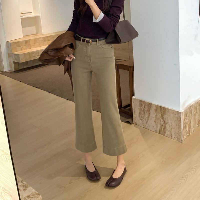 Autumn TOP European-style Guangzhou Thirteen Rows Korean-style Commuter Stretch 8/10 Length Capri Jeans with Belt 82616