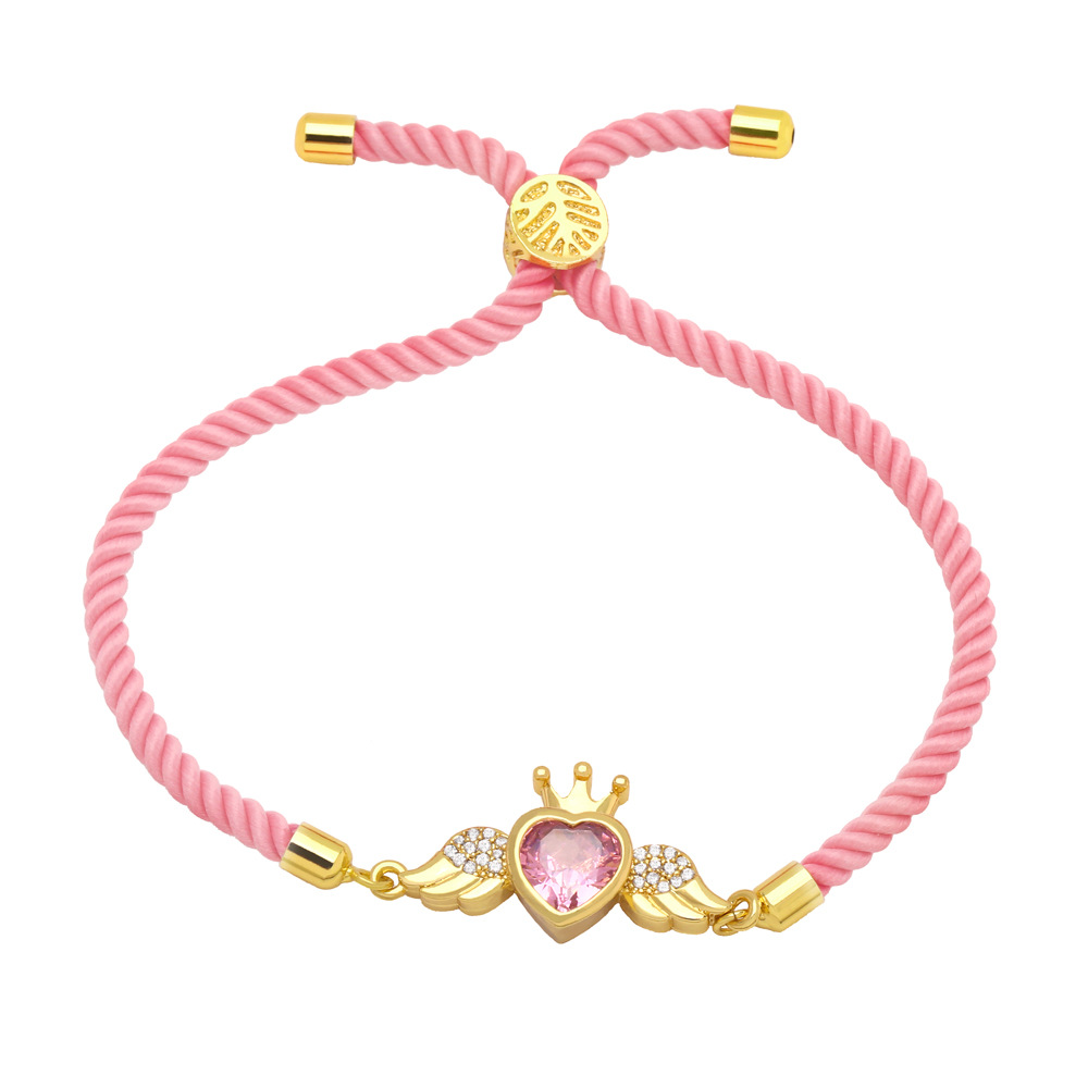 Fashion Cotton string Copper Heart shape Wings Bracelet Zircon Copper Bracelets