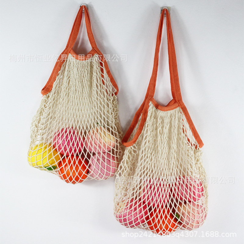 Bolsa de malla de algodón portátil al por mayor Bolsa de compras Supermercado Bolsa de malla de verduras y frutas Bolsa de compras Bolsa tejida hueca