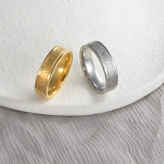 E-commerce Supply of European and American Small Accessories: 6MM Roman Numerals Punk Hip-Hop Couple Titanium Steel Rings for Men and Women