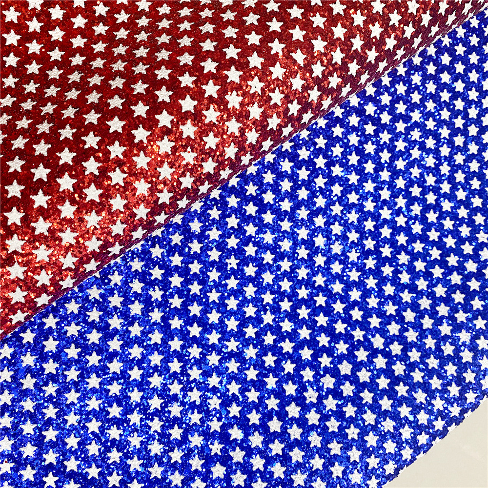 白色五角星厚片格利特PU美国独立日耳环蝴蝶结闪粉皮革星条旗元素