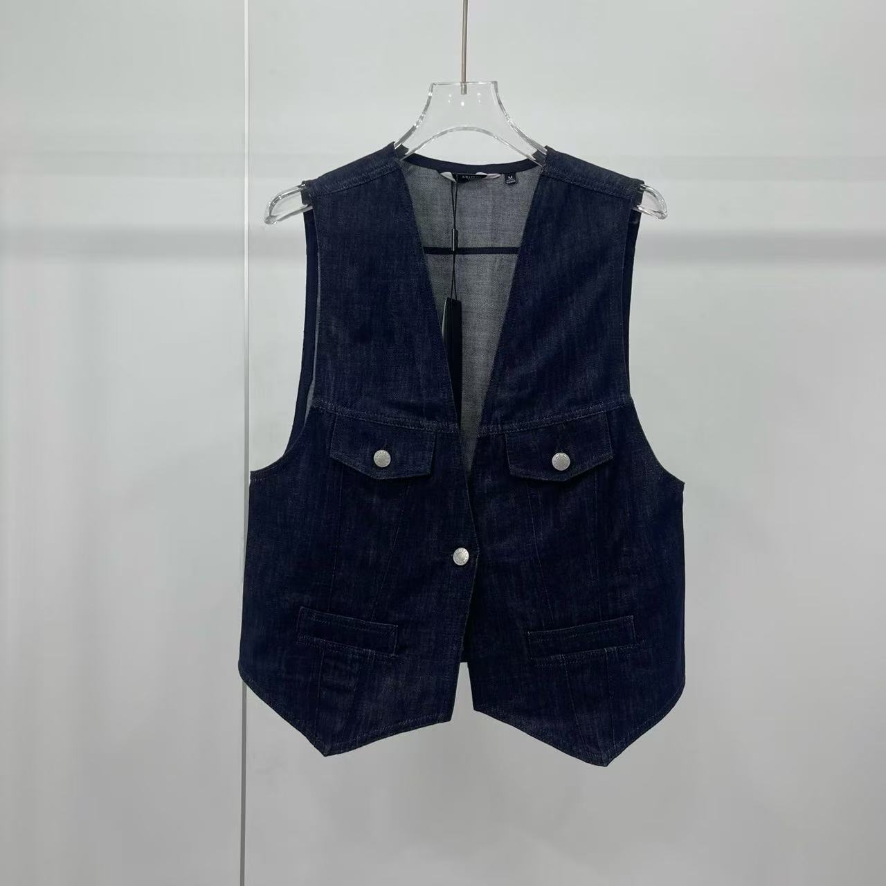 2025 New Summer Women's Clothing Work Clothing Simple Loose Sleeveless Denim Vest Vest Jacket Top 421537 Blue