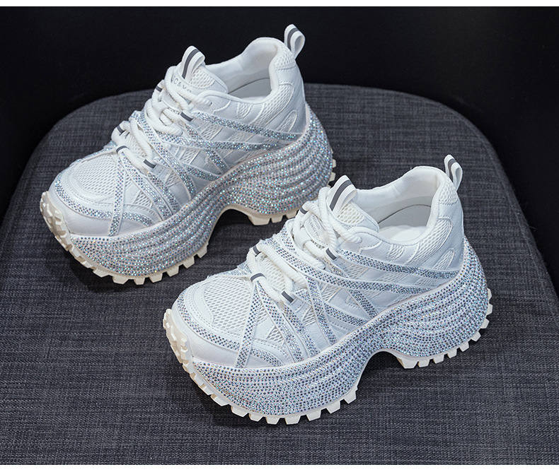Giày sneaker nữ đế dày phong cách dad shoes, gót 5 cm, đính đá lấp lánh — Đỏ 5052, Xám 5052, Be 5052 chi tiết 14