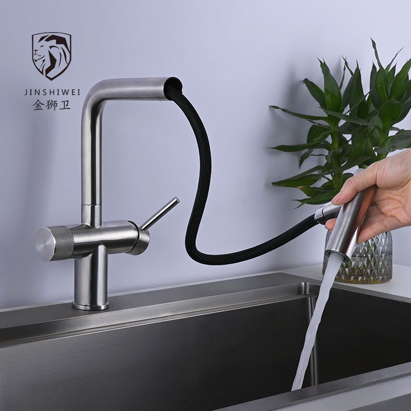 Cocina comercio exterior transfronterizo dibujo de alambre 304 acero inoxidable 3 en 1 fregadero grifo caliente y frío universal