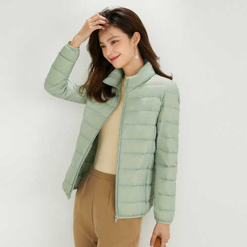 Down jacket for women  new style thin stand collar short large size lightweight and stylish white duck down fashion jacket for women