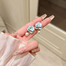 超仙独特度假风耳环法式珍珠耳坠小清新花朵耳夹蚊香盘无耳洞