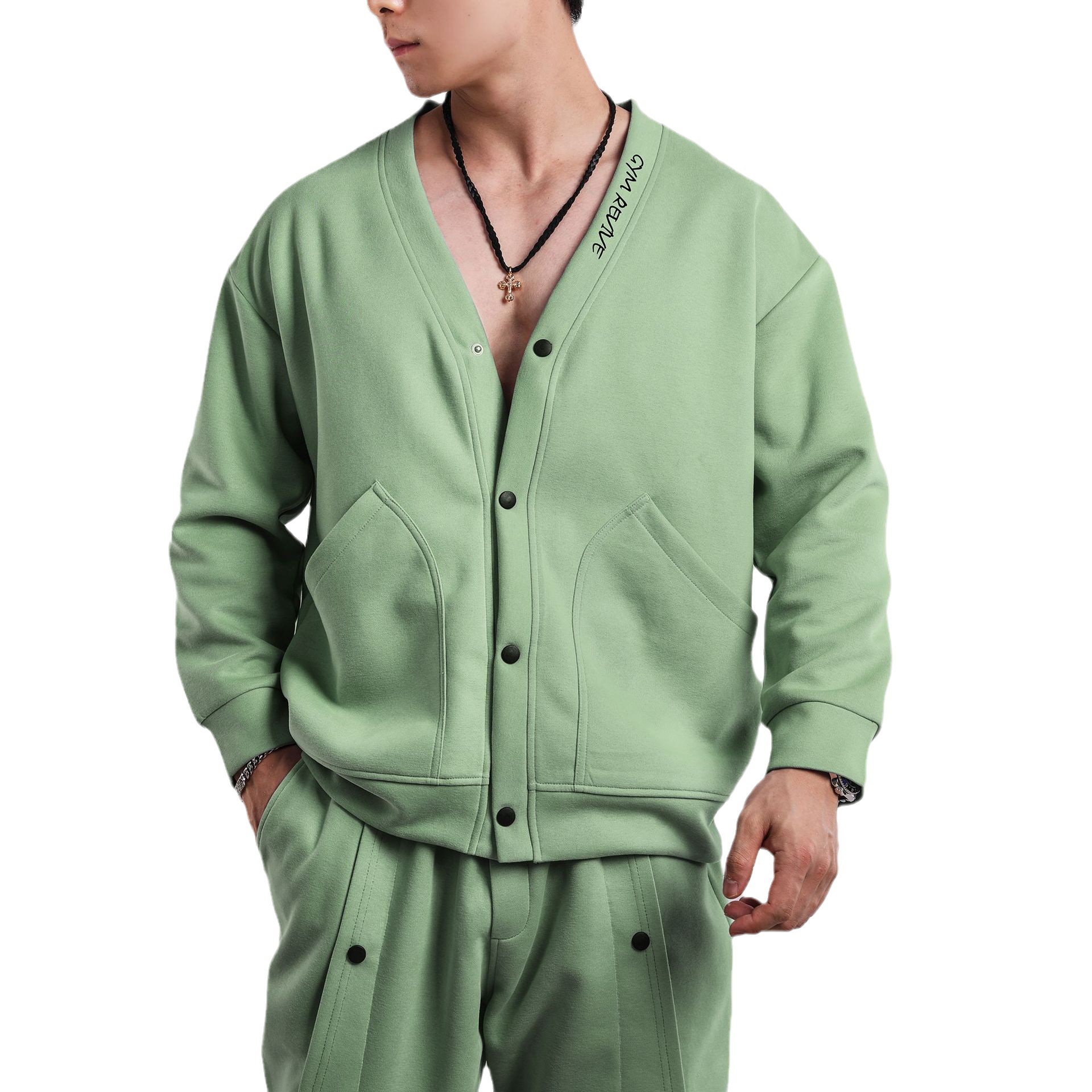 Engrosada primavera y otoño chaqueta de manga larga de los hombres simple cardigan traje casual más tamaño pantalones al aire libre con cuello en V nueva moda