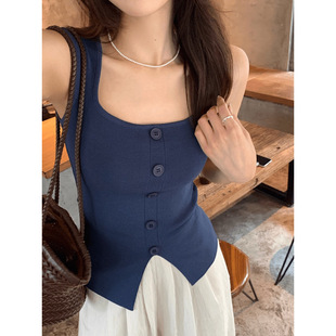 One-breasted Elegant Sleeveless Vest Women's Sweater 2024 Summer New Elegant Slim-fit Slimming Sling Spice Top
