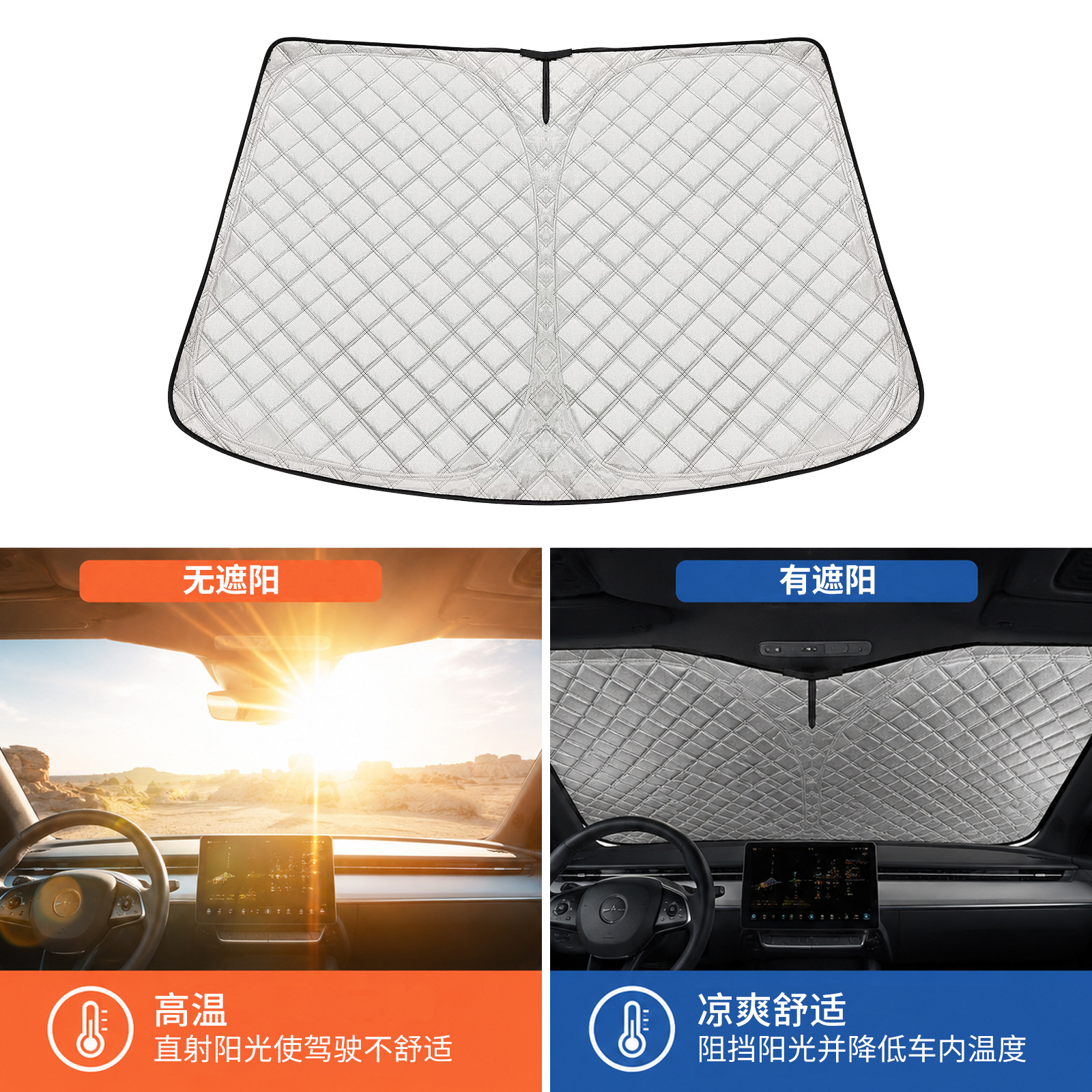 Aluminum film sunshade for car front windshield suitable for Tesla Model 3/Y, sun protection and heat insulation sunshade