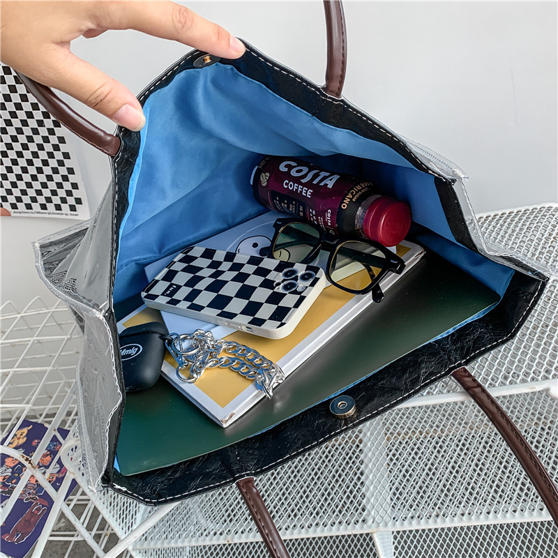 듀폰 크래프트 종이 핸드백 여성 PVC 대용량 쇼핑백 투명 젤리 가방 숄더 토트 백 대형 가방