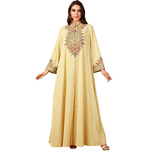 Casual robe embroidered V-neck dress jalabiya robe Southeast Asia
