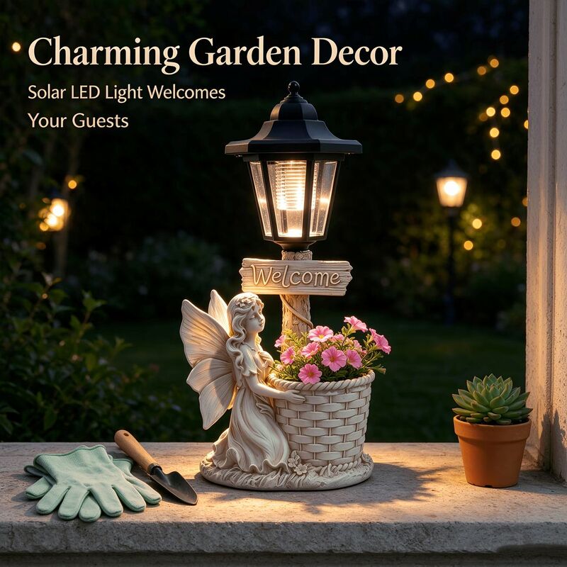 Cross-border resin multifunctional angel resin craft ornament solar outdoor light decorative landscape night light