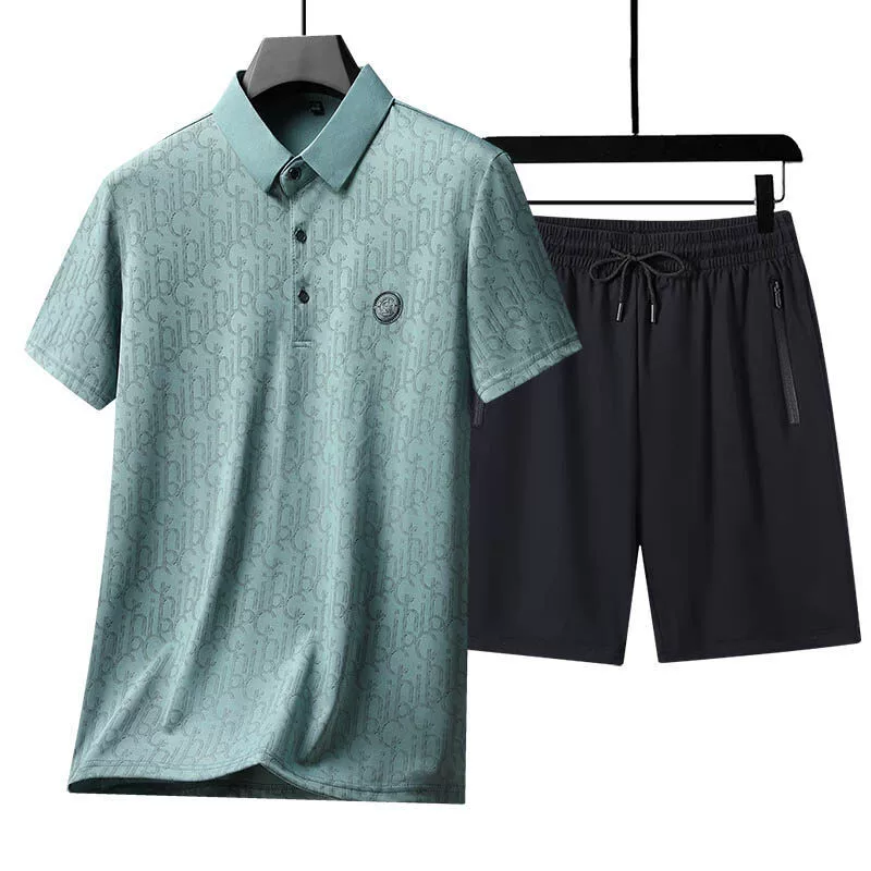 Летняя одежда для мужчин среднего и пожилого возраста для папы 2025, новая футболка на День отца, мужской спортивный костюм с коротким рукавом, комплект из двух предметов для мужчин среднего возраста