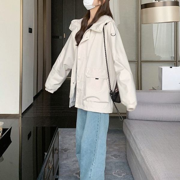 美式冲锋衣女款2025新款宽松休闲连帽百搭工装外套春秋超好看夹克|undefined