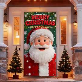 跨境热销圣诞门盖旗 圣诞节门帘旗帜户外拍照背景装饰挂布