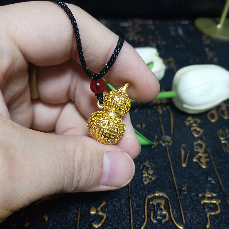 Gold-Plated Pendant Necklace With Hollow Design, Double Happiness, Gourd For Men And Women, Couple's Gift, Live_voghion.com