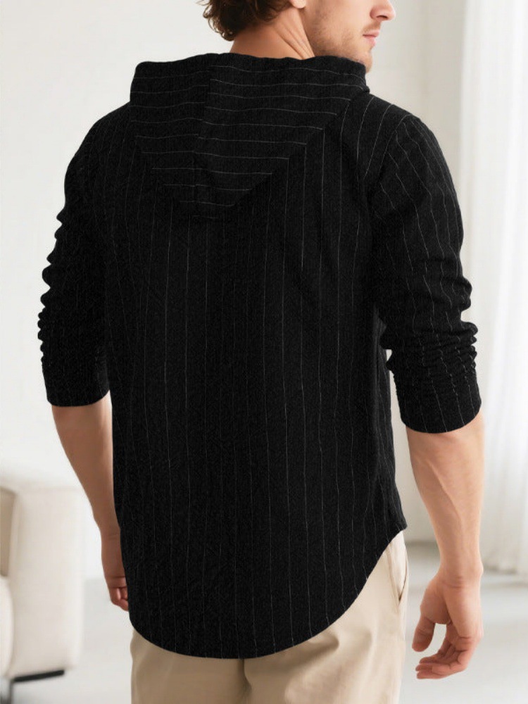Men's Casual Striped Linen Blend Hooded Shirt Long Sleeve Top_voghion.com