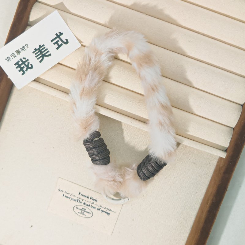 CK36新款豹纹短款毛绒手腕绳包包挂绳钥匙扣简约包包手机编织绳|undefined
