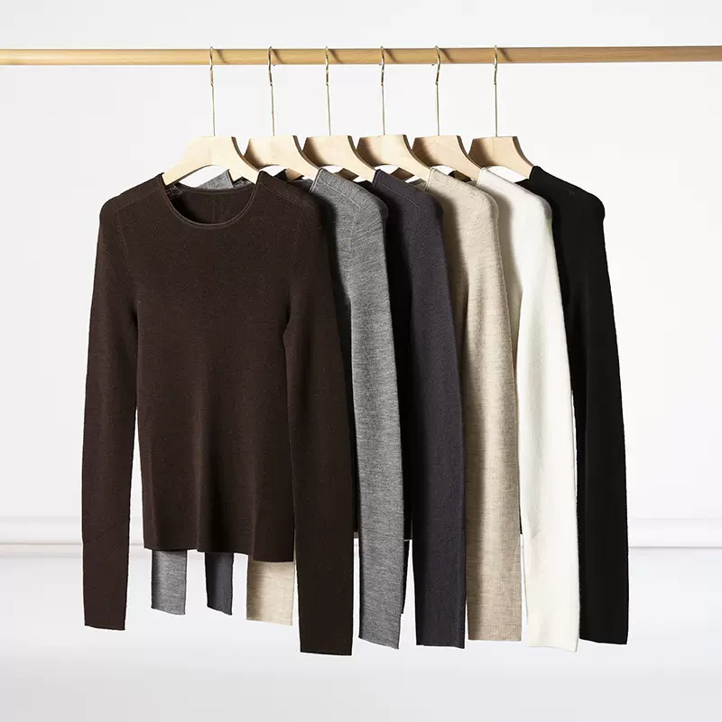 可机洗！扬子纱18针无缝一体荃羊毛圆领打底衫女气质显瘦内搭上衣