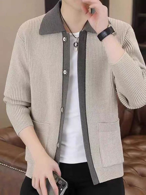 翻领针织衫外套男士春秋款潮流休闲百搭开衫毛衣时尚青年男装上衣|undefined