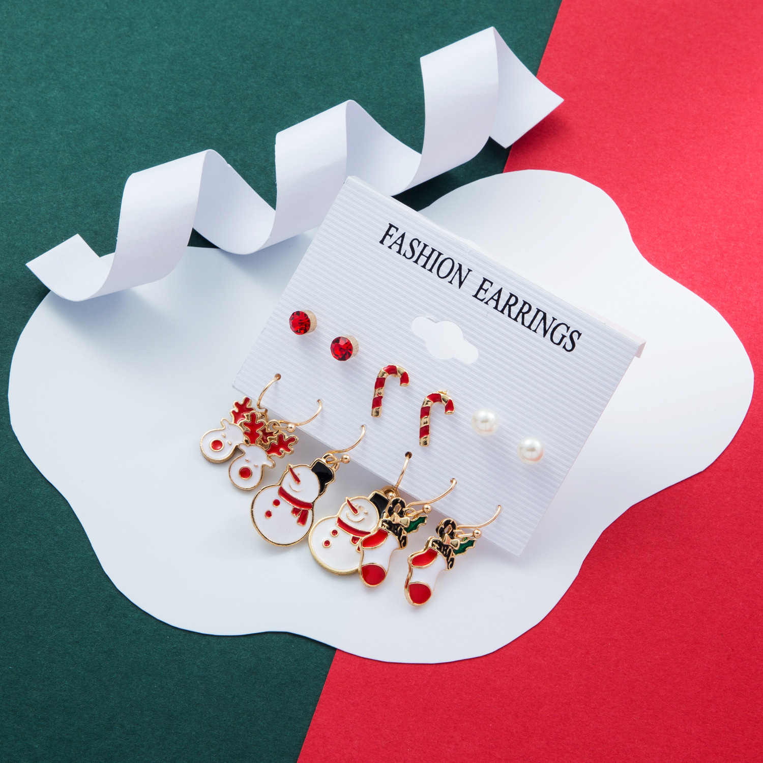 Alloy Material 1 Set Christmas Cute Heart Shape Bow Knot Enamel Alloy Drop Earrings