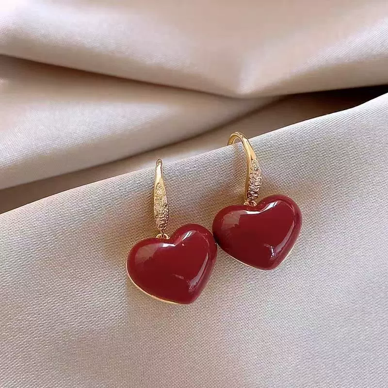 安可拉红复古滴油爱心耳钩小巧简约通勤百搭秋冬爆款时尚气质耳环