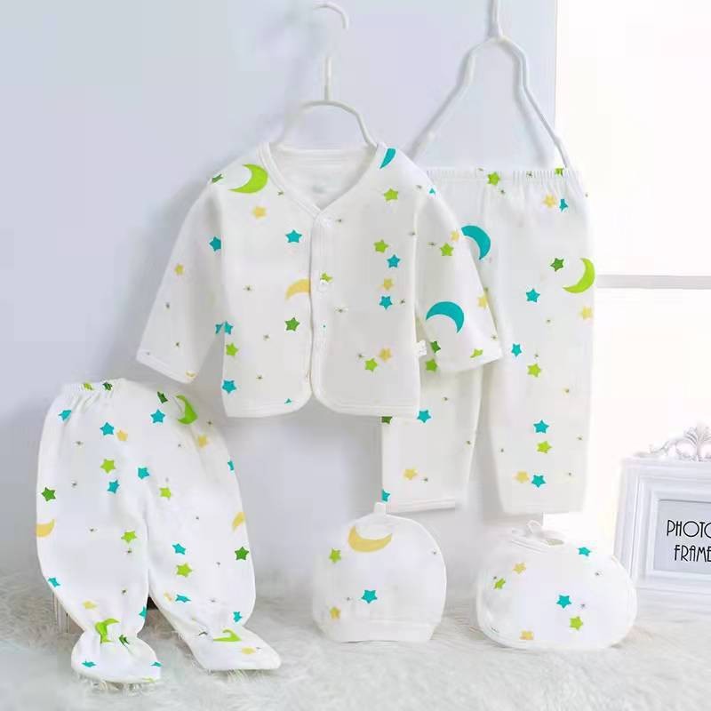 Productos al por mayor para bebés y maternidad, ropa para recién nacidos, conjunto de cinco piezas de algodón para bebés, envío directo de prendas de una pieza para recién nacidos.