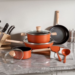Deslang 0-Fluorine Ceramic Non-Stick Six-Piece Set Dfs-Tz939-6A Wok Frying Pan Soup Pot Milk Pot Spatula Spoon