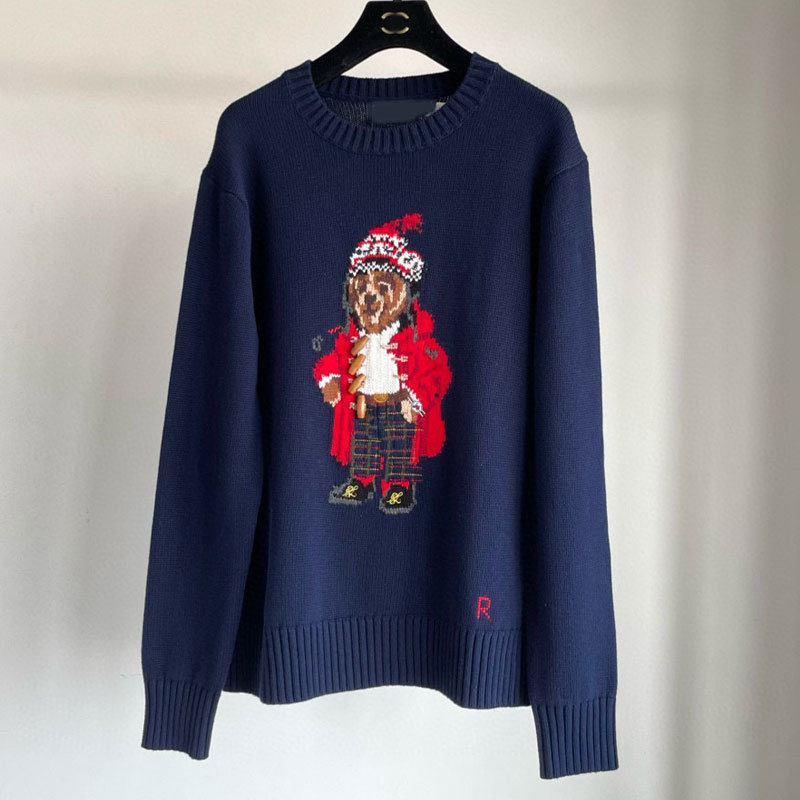 Shenzhen Nanyou Women's Clothing Lafu Embroidered Bear New Year Christmas Sweater Round Neck Long Sleeve Thick Knitted Top for Women