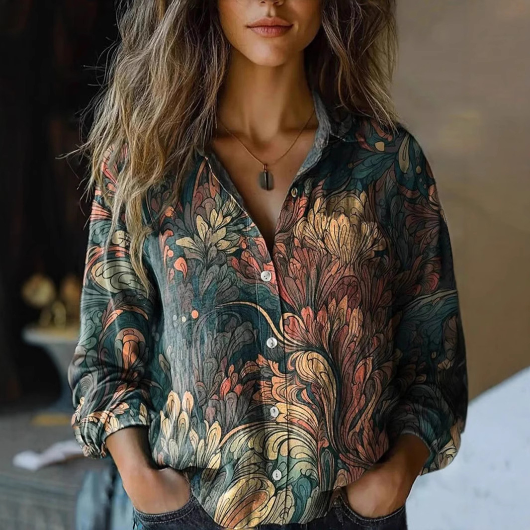2026 Cross-Border European And American Foreign Trade Women's Clothing Spring/Summer New Vintage Printed Long-Sleeve_ecoleips.com