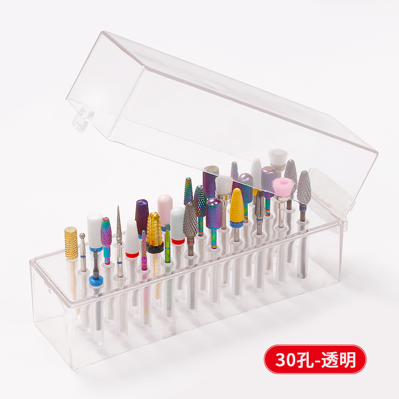 Caja de almacenamiento de manicura de 30 hoyos soporte de exhibición de cabezal de molienda de manicura caja de acabado de almacenamiento de broca de 2,35 hoyos caja de herramientas de manicura