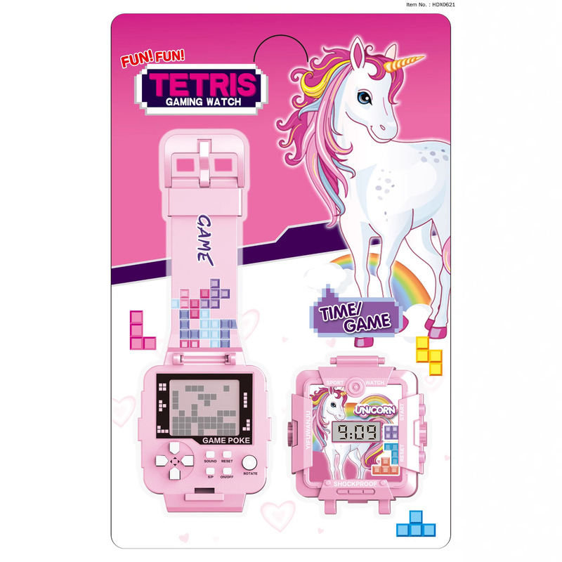 Cross-border children's puzzle Tetris electronic watch mini game cartoon watch game toy