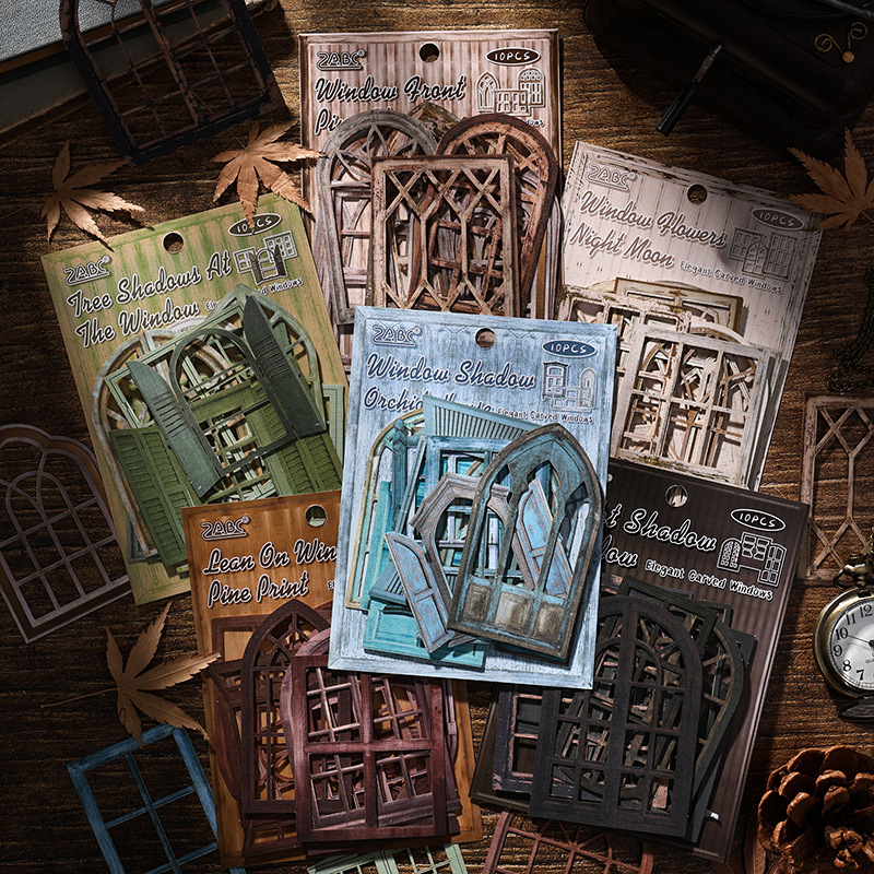 Paquete de material de papel especial de ventana tallada Yayun, serie de mansión retro transfronteriza, ventana hueca, papel de material de decoración de cuenta manual