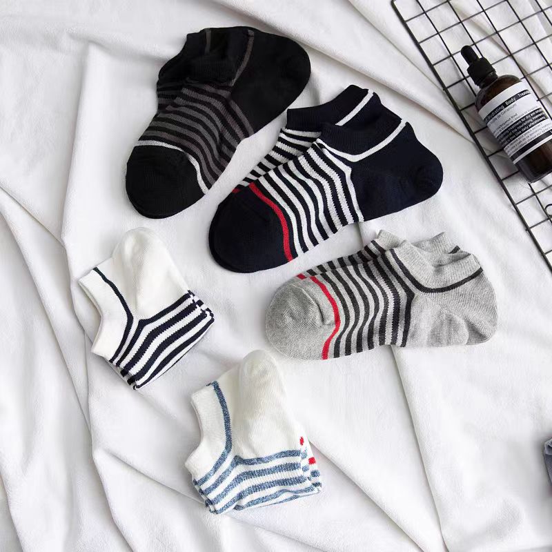 A Little Thick Boat Socks Unprinted Men's Socks Good Quality Japanese Style Stripesd Invisible Socks Sweat-Absorbent Sports Socks Shallow Mouth Cotton Socks Trendy