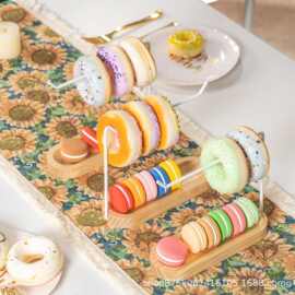 跨境木制甜甜圈支架百吉饼支架铁木结合生日派对宴会甜品展示架