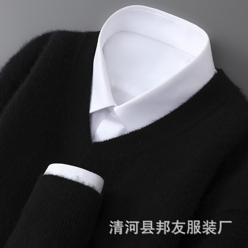 秋冬新款羊毛衫男士100纯羊毛V领套头毛衣宽松大码针织打底羊绒衫|undefined