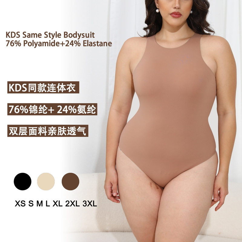 Cross-Border Same Style Double-Layer High-Elastic Slim-Fitting Skin-Friendly Sleeveless Thong Soft and Comfortable Round Neck Yoga Jumpsuit for Women